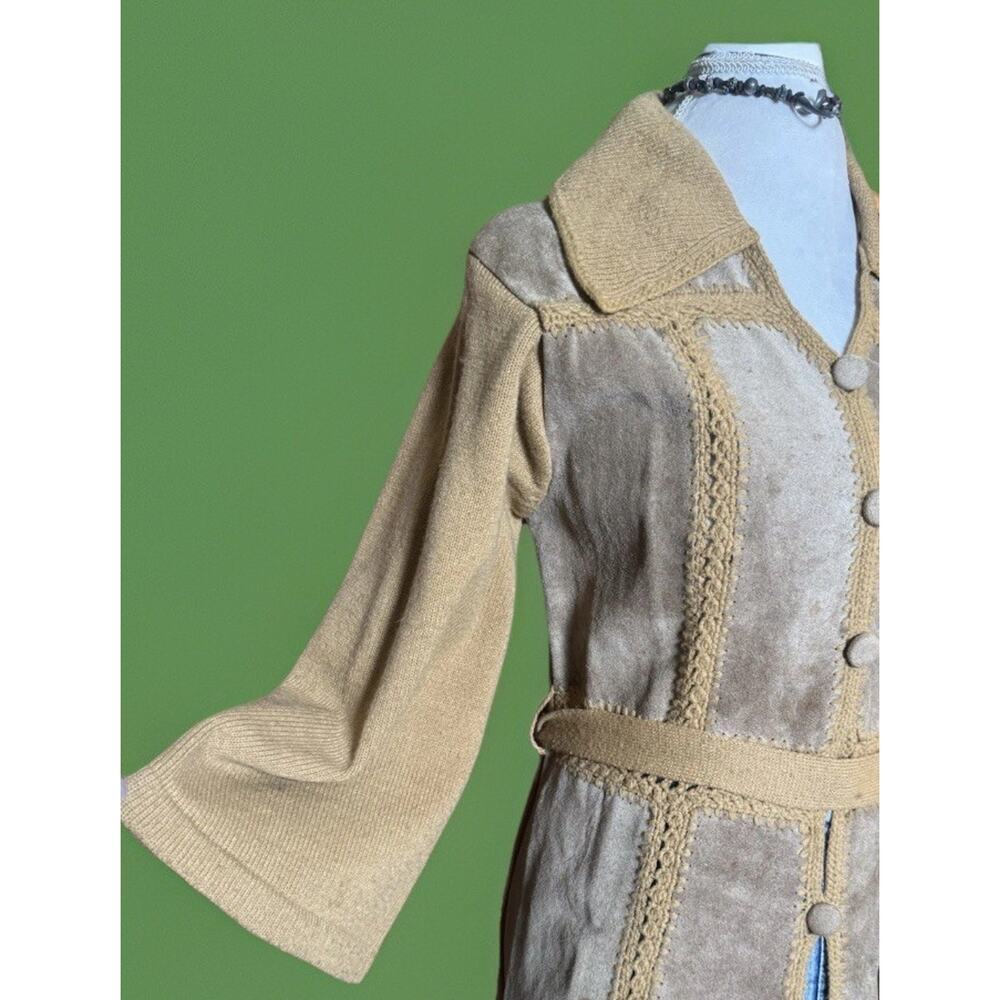 1970s - True Vintage Suede and Crochet Belted Cardigan Jacket - Penny Lane Vibe